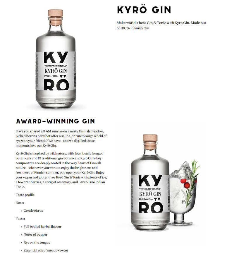Kyro Gin ABV 42.6% 50cl