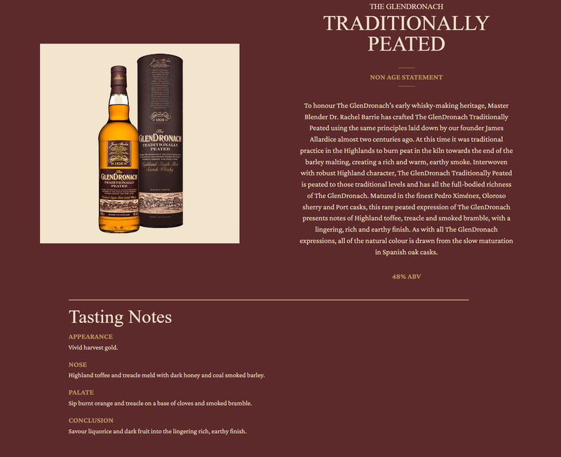 The Glendronach Traditionally Peated Highland Single Malt Scotch Whisky ABV 48% 70cl with Gift Box