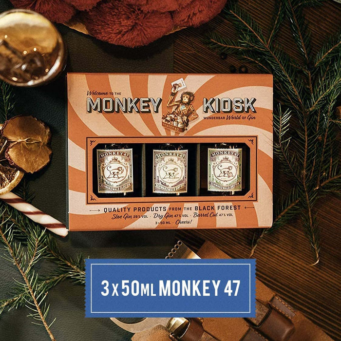 Monkey 47 Kiosk 3x50ml (Monkey Sloe Gin 29% / Monkey Dry Gin 47% / Monkey Barrel Cut 47%) Gift Pack