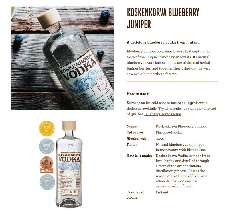 Koskenkorva Blueberry Juniper Vodka ABV 37.5% 700ml