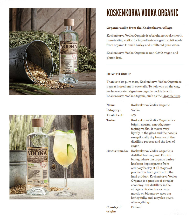 Koskenkorva Organic Vodka ABV 40% 700ml