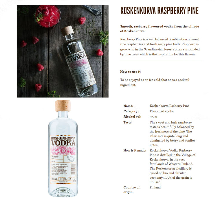 Koskenkorva Raspberry Pine Vodka ABV 37.5% 700ml