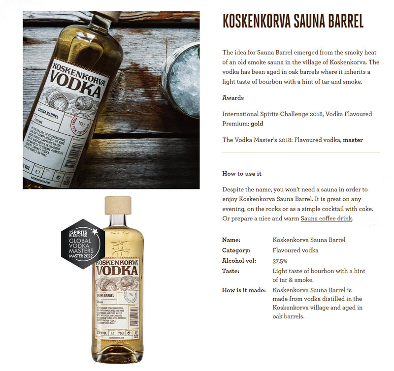 Koskenkorva Sauna Barrel Vodka ABV 37.5% 700ml