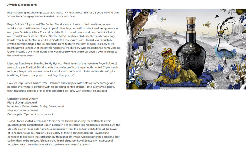 Royal Salute 21 Years Old The Peated Blend Travel Exclusive ABV 40% 700ml