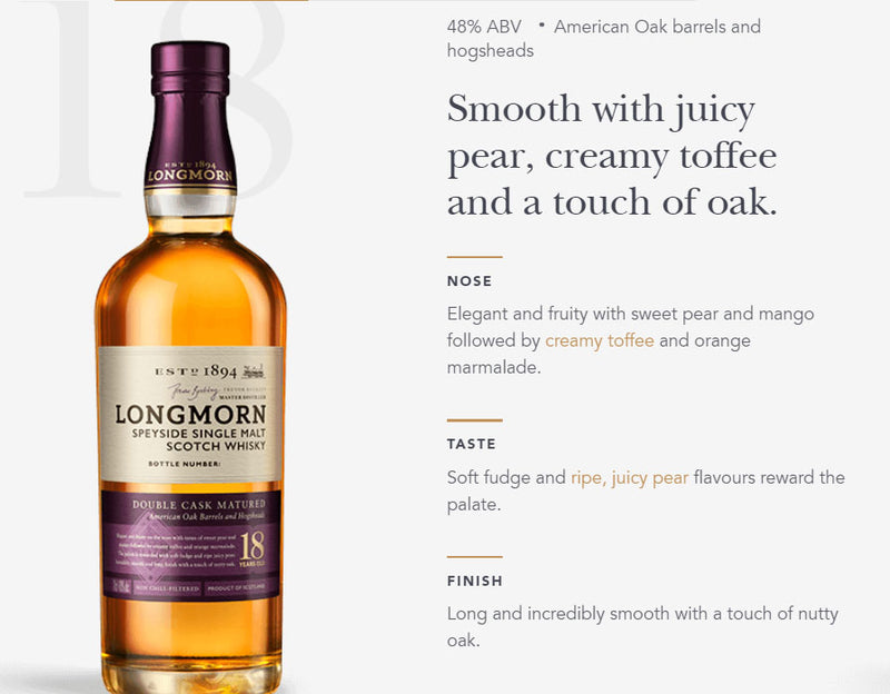 Longmorn 18 Year Double Cask Matured American Oak Barrels ABV 48% 700ml