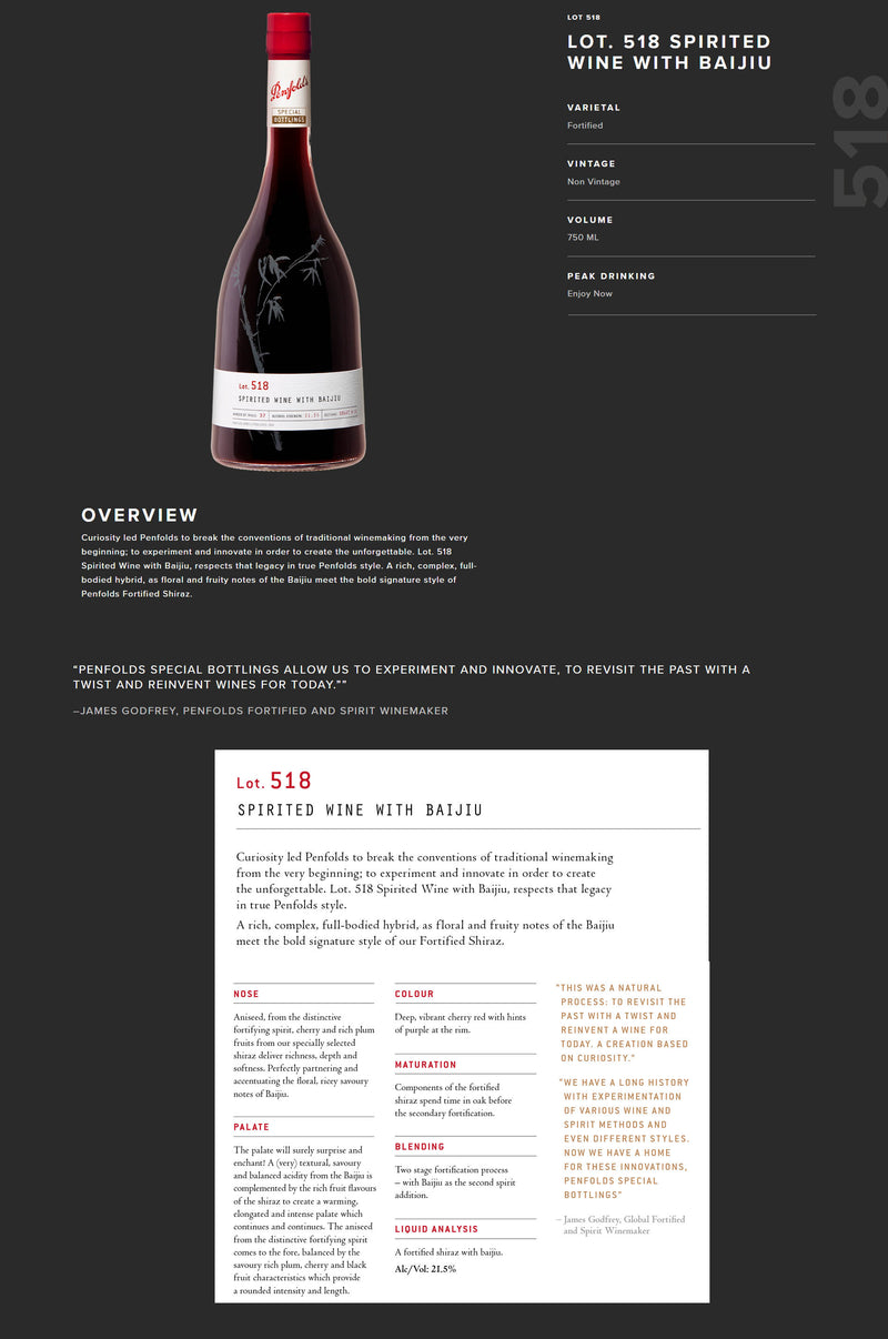Penfolds Lot. 518 Spirited Wine with Baijiu ABV 21.5% 750ml