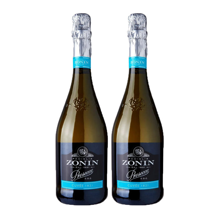 Bundle of 2 Bottles Zonin Prosecco Cuvee 1821 Sparkling Wine ABV 11% 750ml