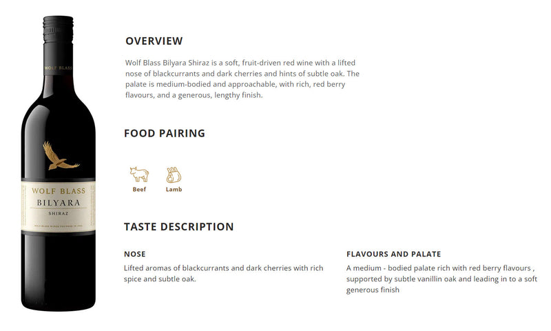 Wolf Blass Bilyara Shiraz 2021 ABV 13.5% 750ml