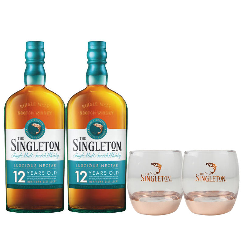 The Singleton of Dufftown 12 Year Old Single Malt Scotch Whisky ABV 40% 700ml x 2 Bottles+ Free Singleton Glass x 2