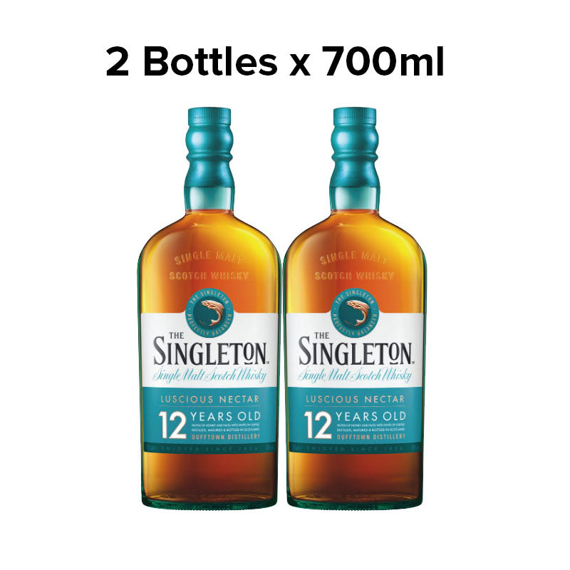 The Singleton of Dufftown 12 Year Old Single Malt Scotch Whisky ABV 40% 700ml x 2 Bottles+ Free Singleton Glass x 2
