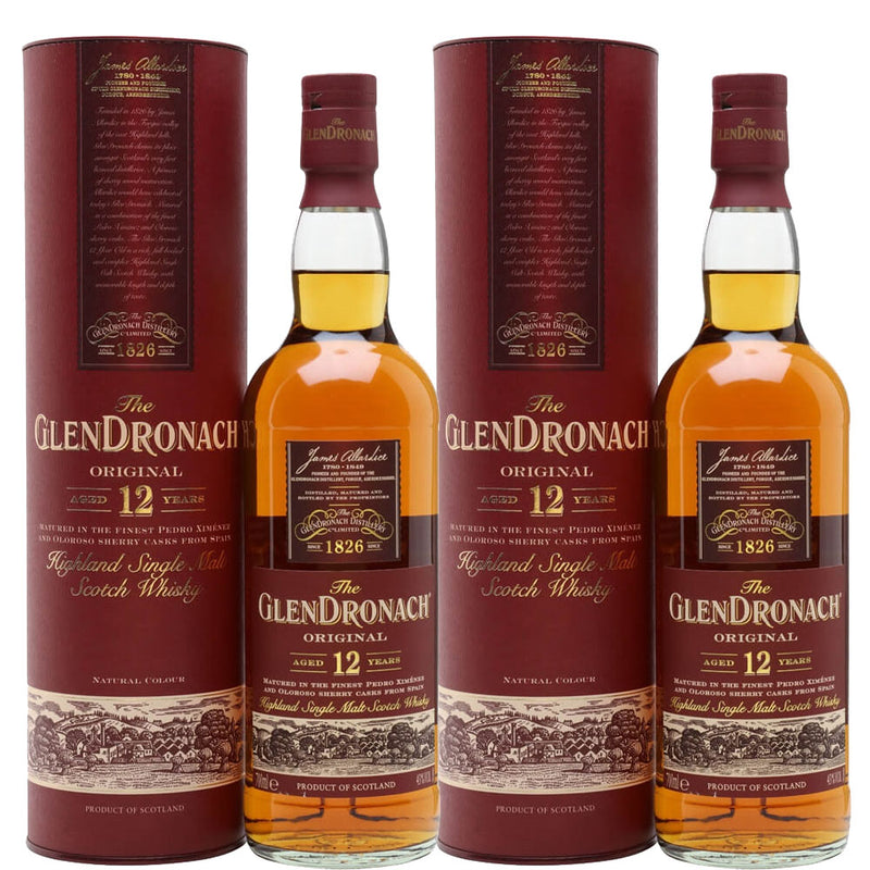 The Glendronach 12 Year Old Highland Single Malt Scotch Whisky ABV 43% 70cl x 2 Bottles with Gift Box