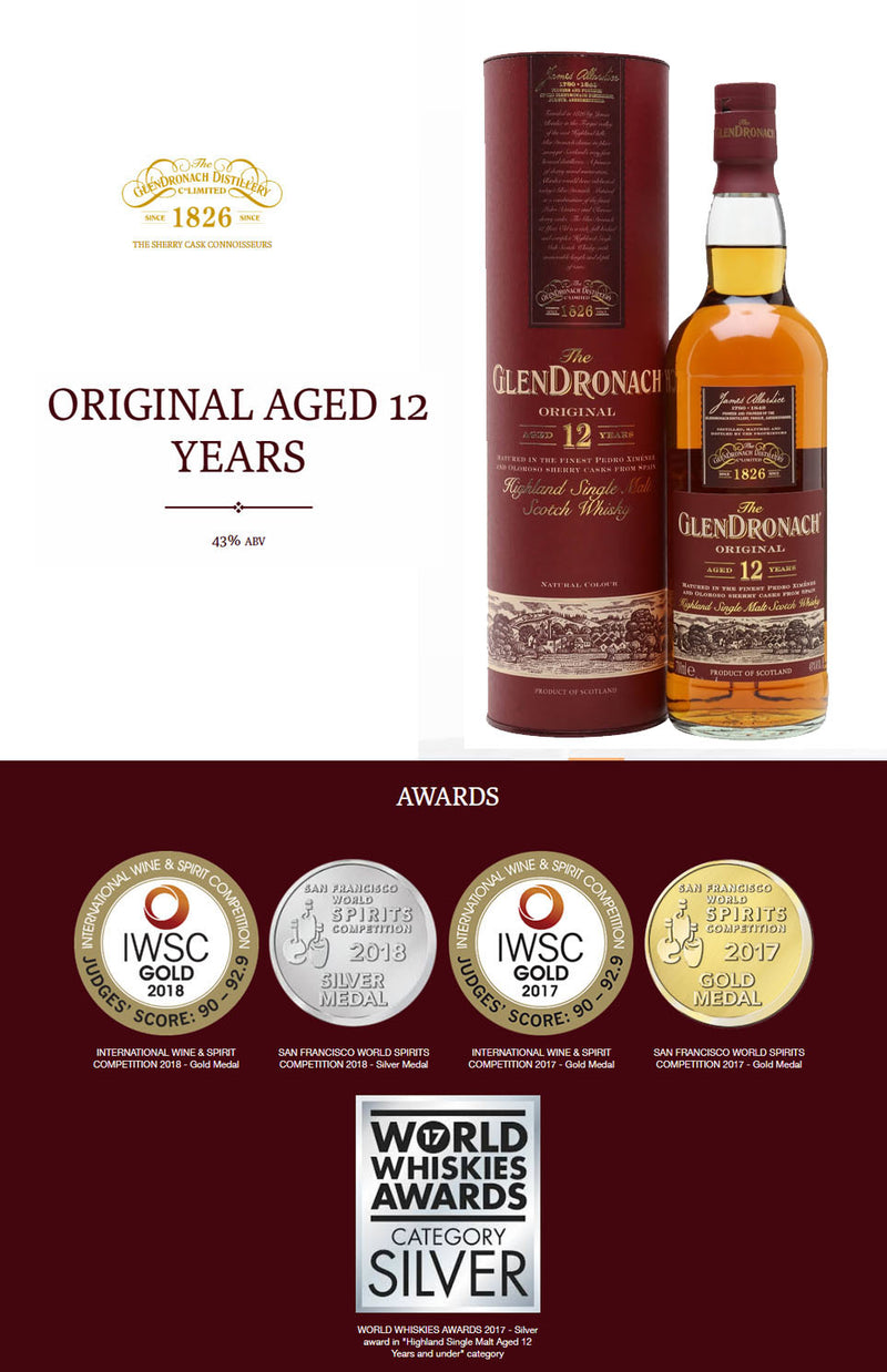 The Glendronach 12 Year Old Highland Single Malt Scotch Whisky ABV 43% 70cl x 2 Bottles with Gift Box