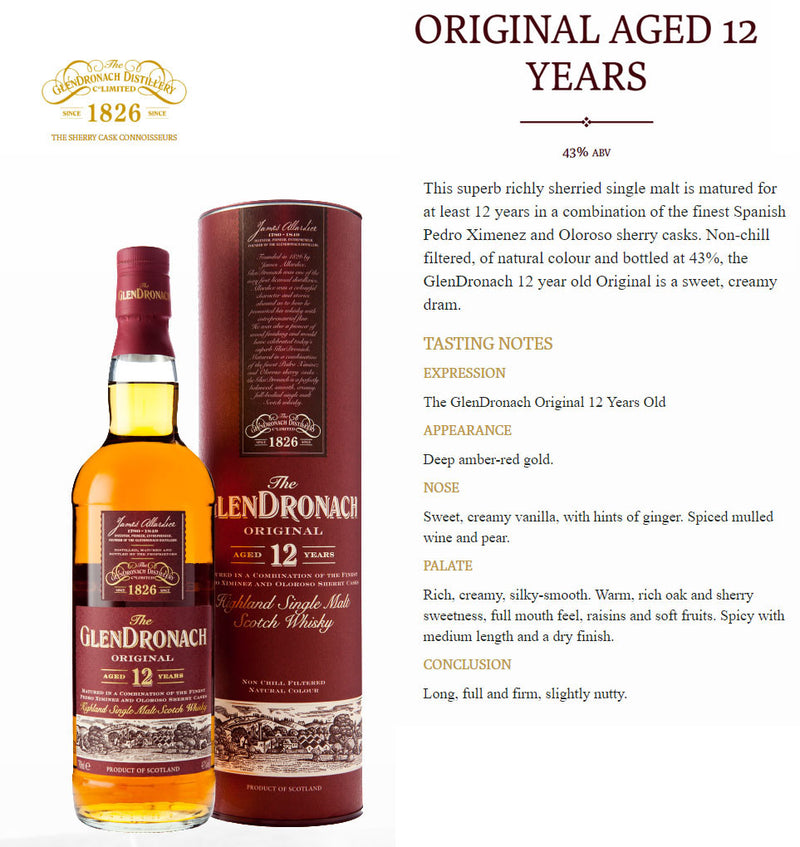 The Glendronach 12 Year Old Highland Single Malt Scotch Whisky ABV 43% 70cl x 2 Bottles with Gift Box