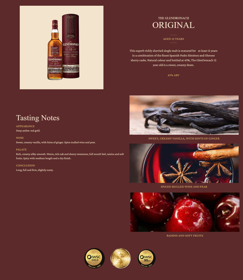 The Glendronach 12 Year Old Highland Single Malt Scotch Whisky ABV 43% 70cl x 2 Bottles with Gift Box