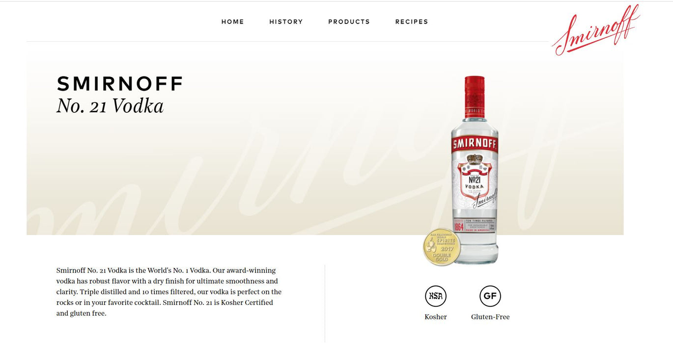 Smirnoff Vodka ABV 37.5% 1000ml (1L)