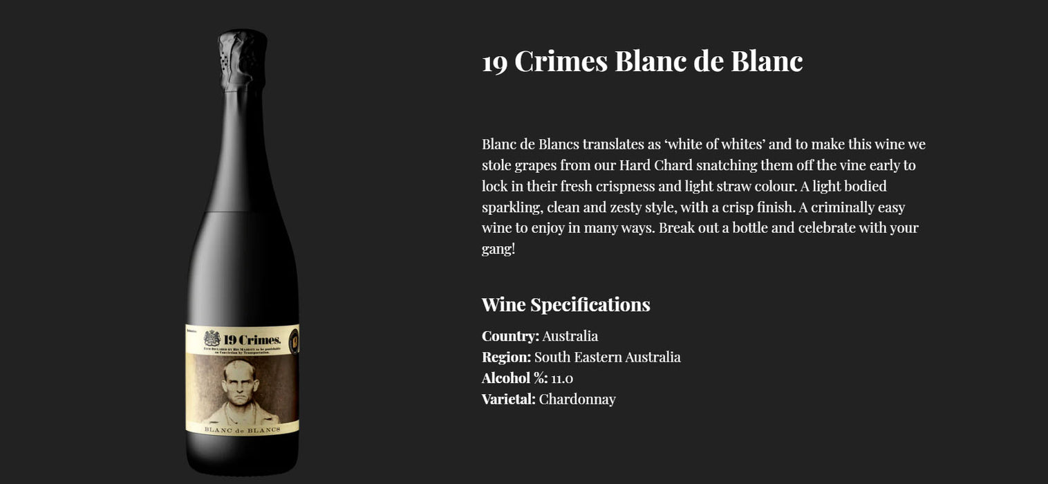 Bundle of 6 Bottles 19 Crimes Blanc De Blancs Sparkling Wine 750ml