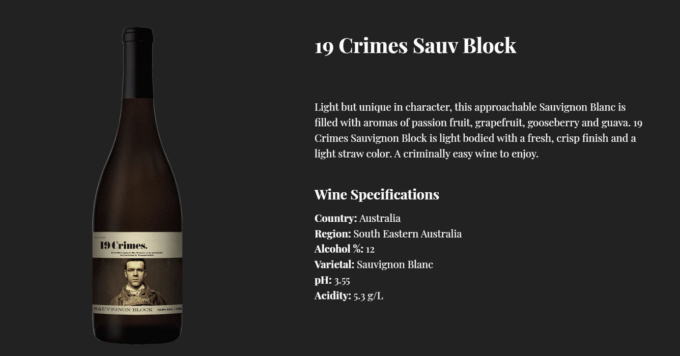 Bundle of 6 Bottles 19 Crimes Sauvignon Block White Wine 750ml