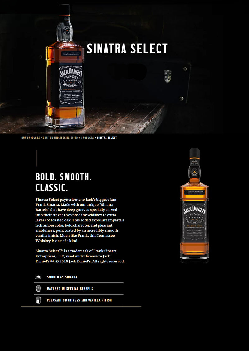 (Clearance) Jack Daniel’s Sinatra Select Tennessee Whiskey 1000ml (1L - No Box)