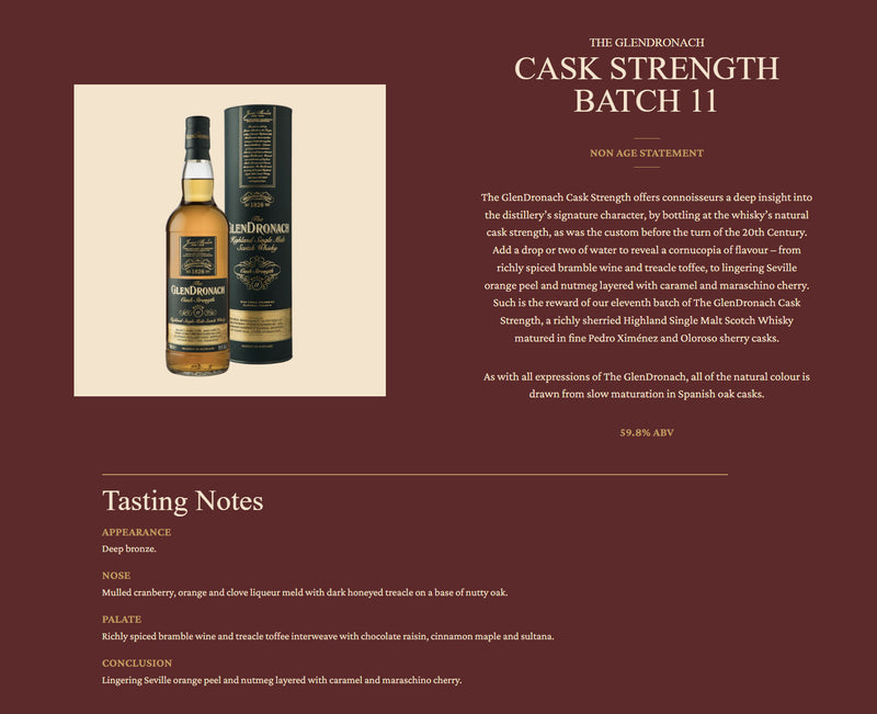 The Glendronach Cask Strength Batch 11 Highland Single Malt Scotch Whisky ABV 59.8% 70cl with Gift Box