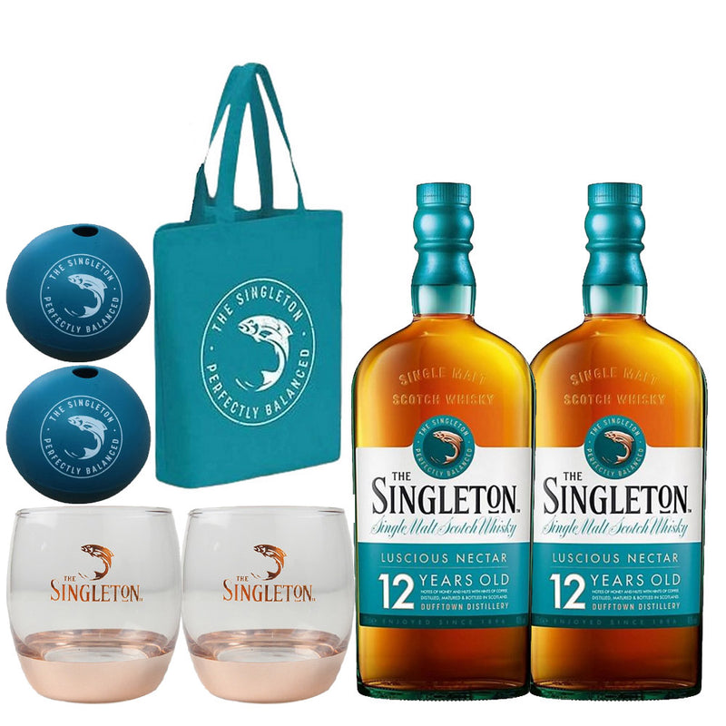 The Singleton Dufftown 12 Years Old 700ml x 2 Bottles (Free Whisky Glass x 2 +Ice Ball Mould x 2 & Tote Bag x 1)