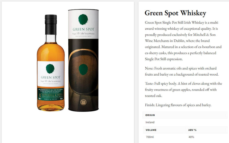 Green Spot Single Pot Still Irish Whiskey ABV 40% 700ml