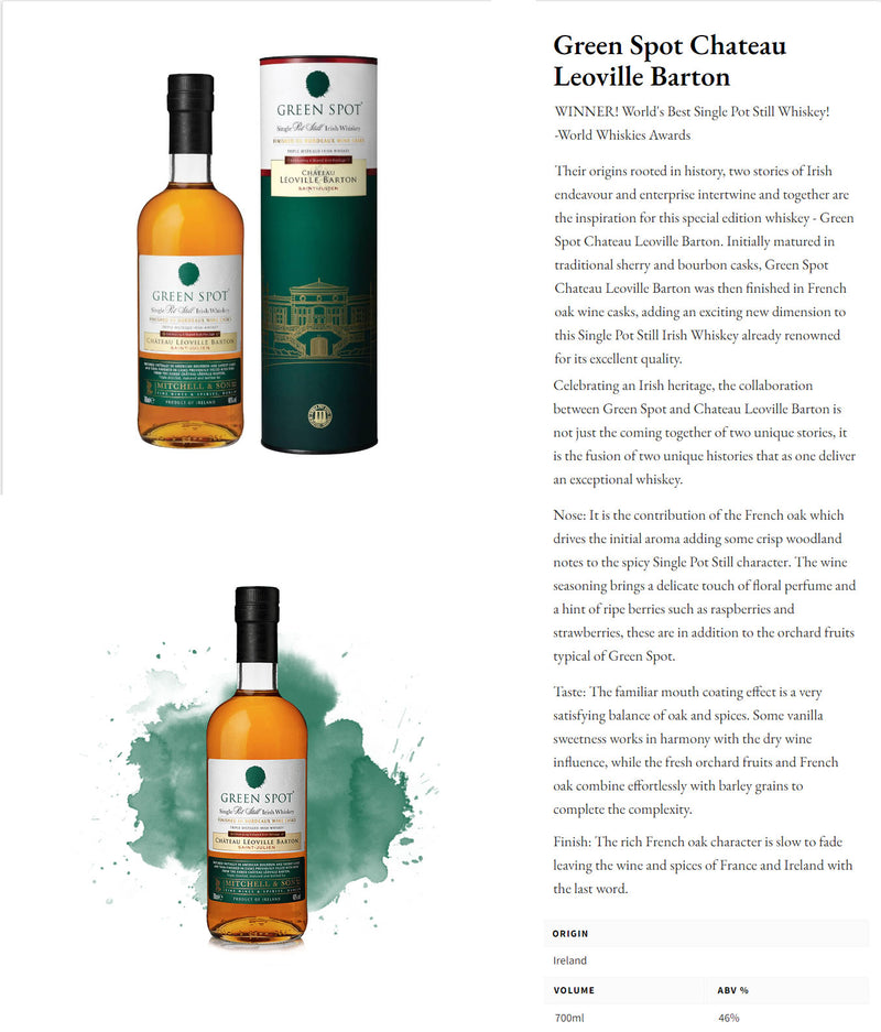 Green Spot Chateau Leoville Barton Irish Whiskey ABV 46% 700ml