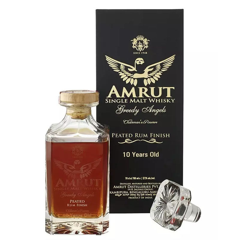 Amrut 10 Year Old Greedy Angels Peated Rum Finish 2019 Indian Single Malt Whisky ABV 57.1% 70cl With Gift Box