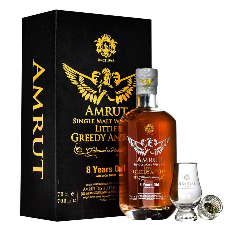 (Gift Set) Amrut 8 Year Old Little Greedy Angels with Whisky Glass Giftbox Indian Single Malt Whisky ABV 50% 70cl