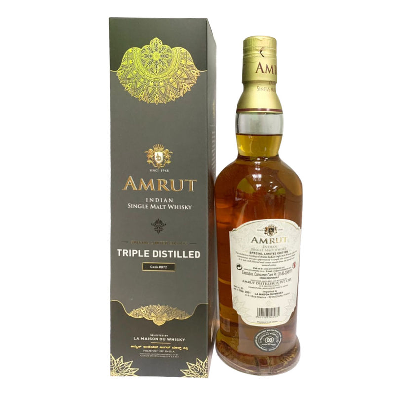 Amrut 2014 Special Limited Edition Ex-Bourbon Triple Distilled Cask #872 Indian Single Malt Whisky ABV 60% 70cl