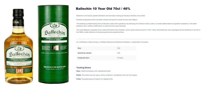 Ballechin 10 Years Heavily Peated Highland Single Malt Scotch Whisky ABV 46% 70cl