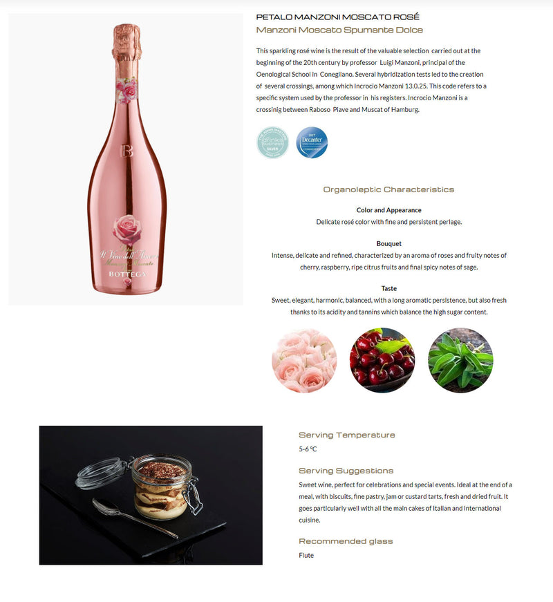 Bottega Manzoni Moscato Rose Vino Dell' Amore 750ml