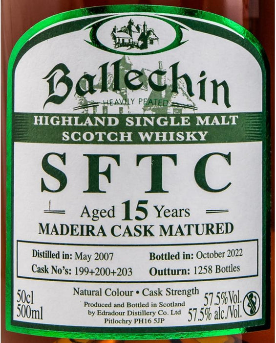 Ballechin 15 Years Old SFTC Madeira Cask Matured 2007 Heavily Peated Cask#199+200+203 ABV 57.5% 500ml