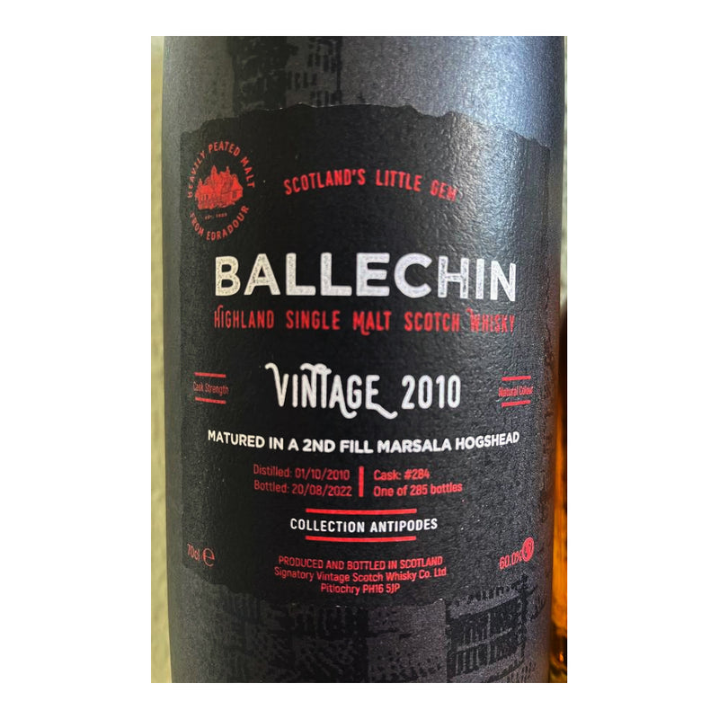 Ballechin 11 Year Old 2010 2nd Fill Marsala Hogshead Cask #284 Antipodes Highland Single Malt Scotch Whisky ABV 60% 70cl