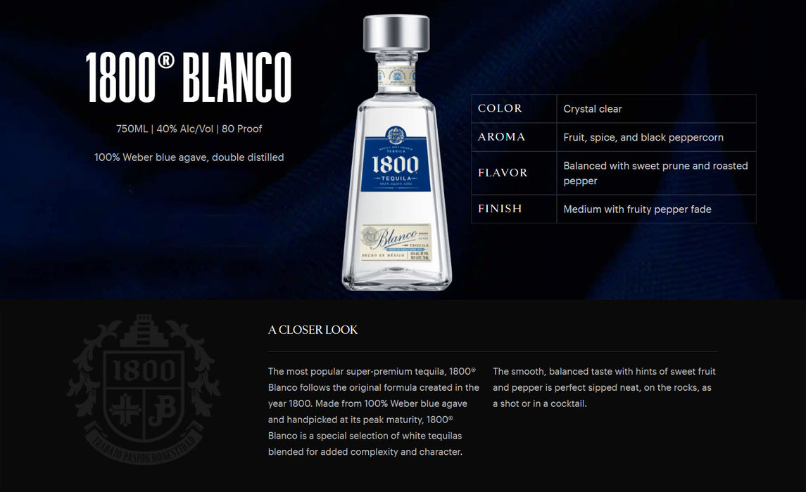 1800 Tequila Blanco Silver ABV 40% 750ml