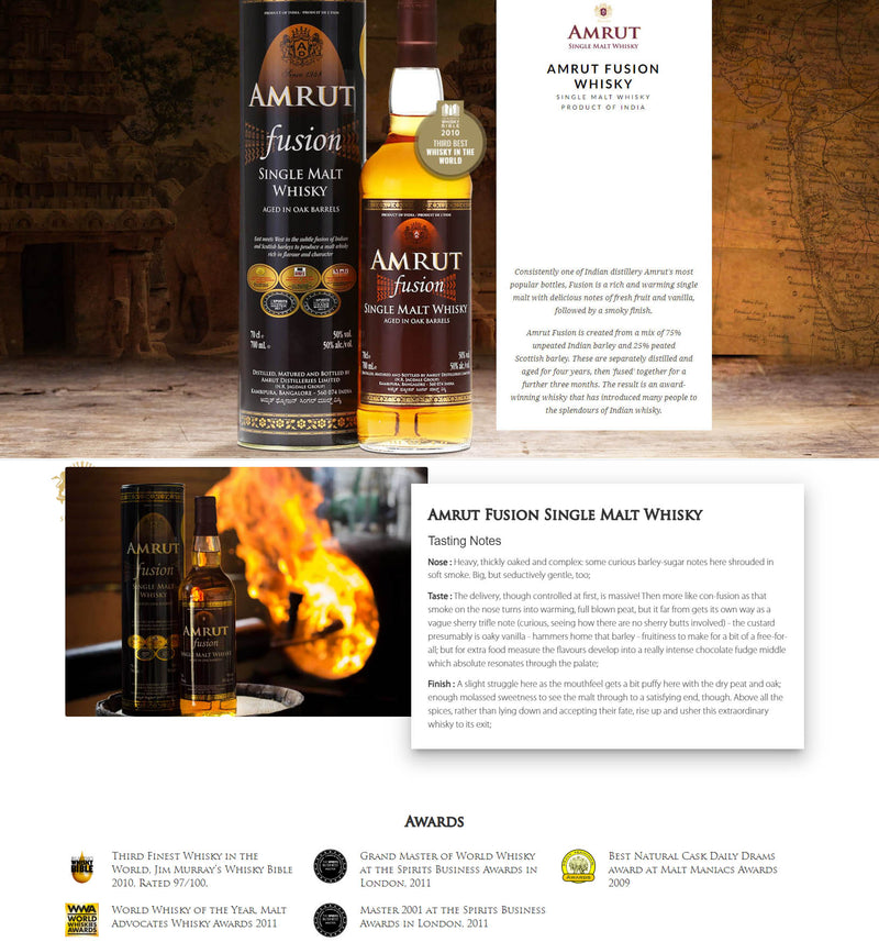 Amrut Fusion Single Malt Whisky ABV 50% 700ml x 2 bottles