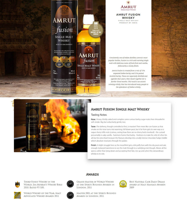 Bundle of 2 Bottles Amrut Fusion Single Malt Whisky ABV 50% 700ml