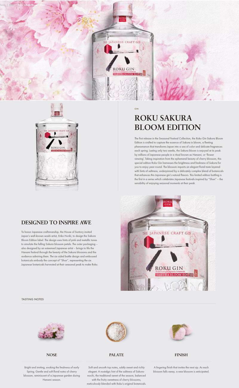 Suntory Roku Gin Sakura Bloom Edition ABV 43% 700ml