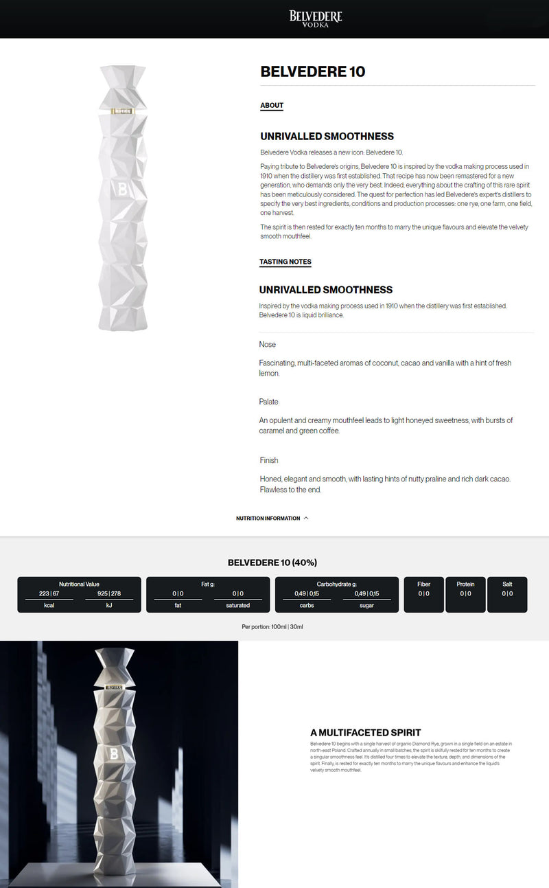 Belvedere 10 Vodka ABV 40% 700ml