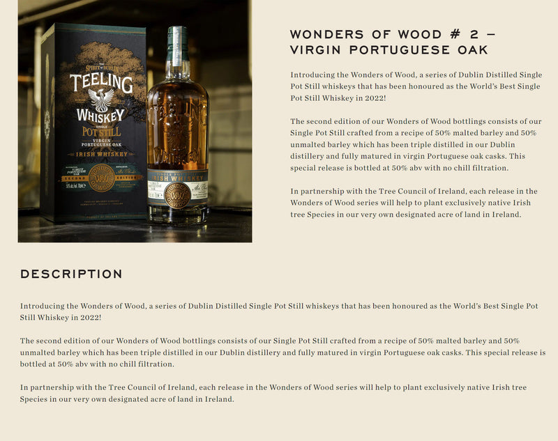 Teeling Wonders Of Wood Second Edition Virgin Portuguese Oak ABV 50% 700ml