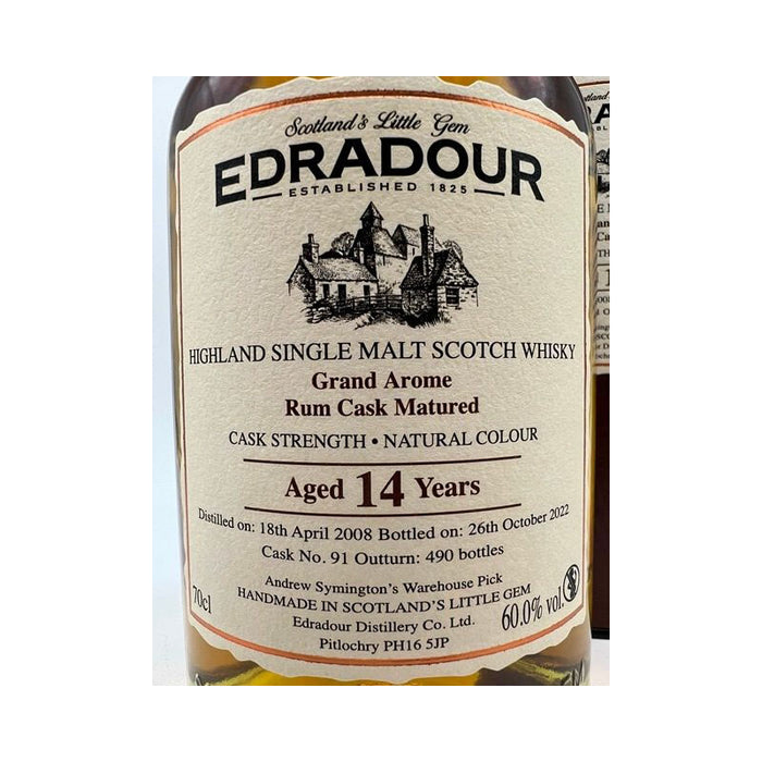 Edradour 14 Years 2008 Highland Single Malt Grand Arome Rum Cask#91 ABV 60% 700ml
