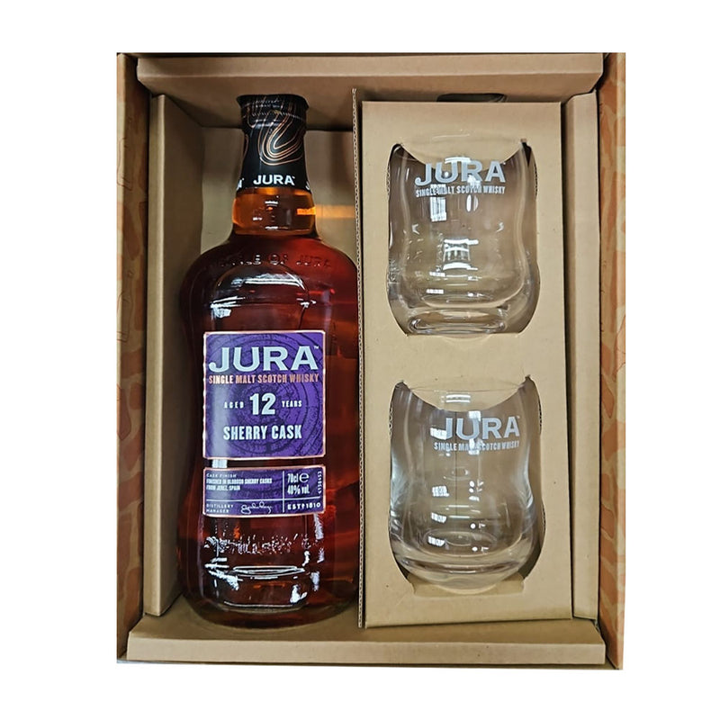(Gift Set) Jura 12 Year Old  Sherry Cask Single Malt Whisky with 2 Whisky Glasses Gift Set