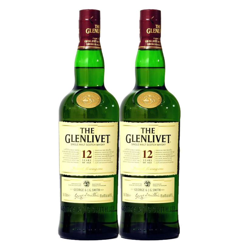 The Glenlivet 12 Year Old Single Malt Scotch Whisky 700ml ABV 40% (Bundle of 2 Bottles Agent Stock, Old Design - No Box)