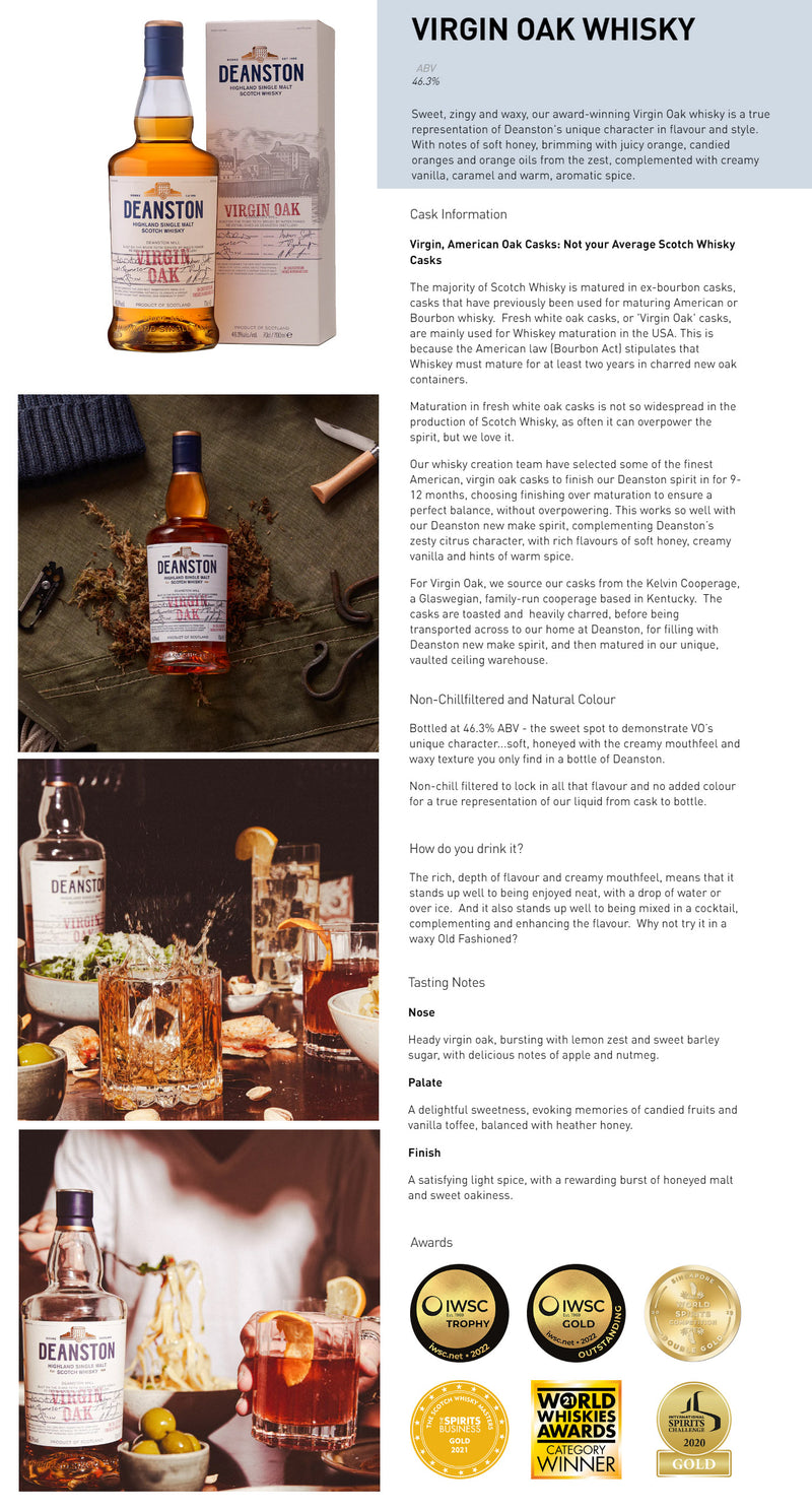 Deanston Virgin Oak Single Malt Scotch Whisky ABV 46.3% 700ml