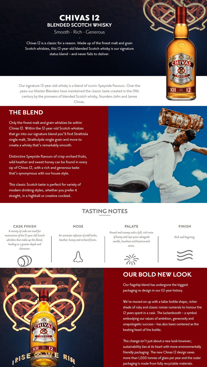 Chivas Regal 12 Year Old Blended Scotch Whisky ABV 40% 750ml (750ml - Cheaper per ml compared with 700ml -No Box)