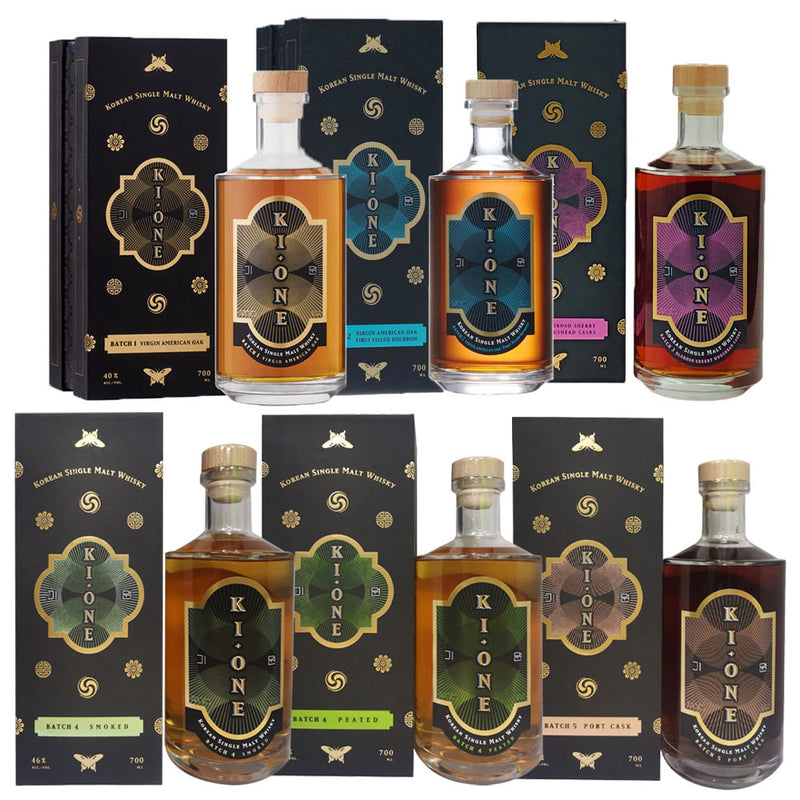 Ki One Batch 1 + Batch 2 + Batch 3 + Batch 4 Smoked + Batch 4 Peated + Batch 5 Port Cask + Batch 6 PX Sherry Korean Single Malt Whisky (700ml x 7 bottles)