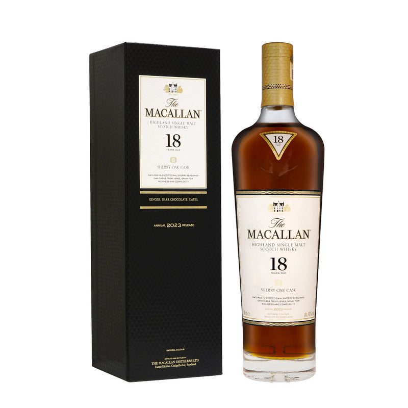 The Macallan 18 Year Old Sherry Oak - 2023 Annual Release Highland Single Malt Scotch Whisky ABV 43% 70cl with Gift Box