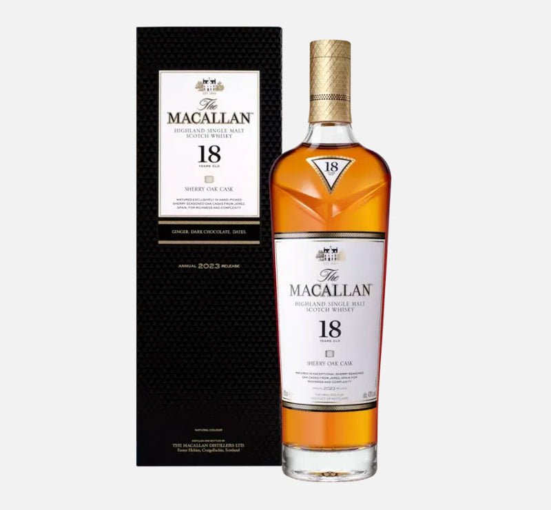 The Macallan 18 Year Old Sherry Oak - 2023 Annual Release Highland Single Malt Scotch Whisky ABV 43% 70cl with Gift Box