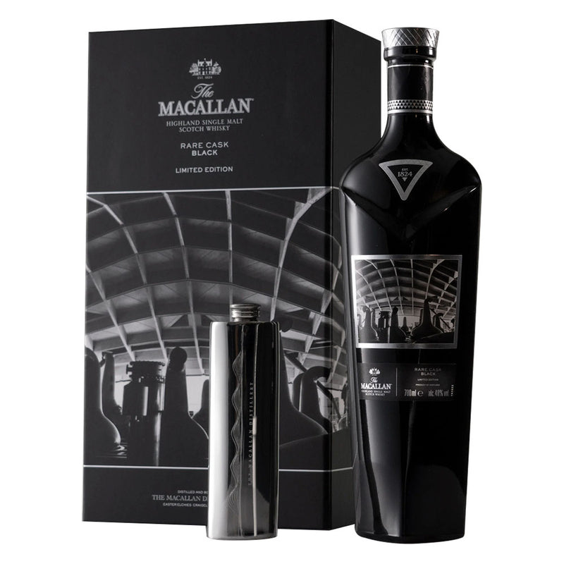 The Macallan Rare Cask Black (Limited Edition 2018) with pewter flask set Highland Single Malt Scotch Whisky ABV 48% 70cl with Gift Box