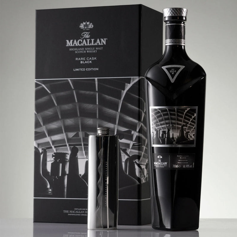 The Macallan Rare Cask Black (Limited Edition 2018) with pewter flask set Highland Single Malt Scotch Whisky ABV 48% 70cl with Gift Box