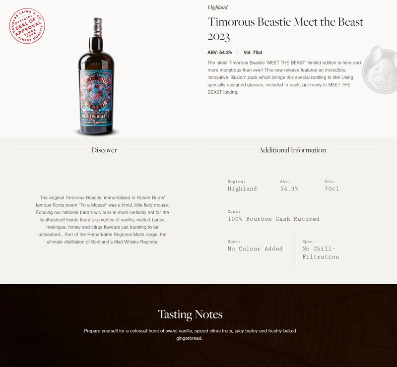 (Flash Sale - 60% off at check out) Douglas Laing's Timorous Beastie Meet The Beast ABV 54.3% 700ml